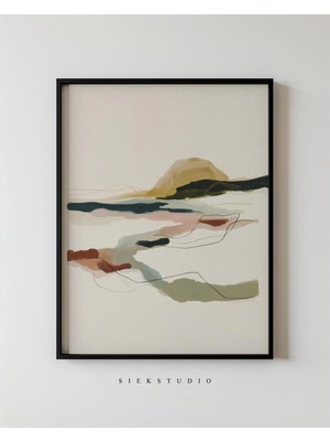 Ninastore Soyut Şekiller Ufuk Sanat Baskısı - Çağdaş Modern Manzara Sanatı - Minimalist Yatak Odası Nötr