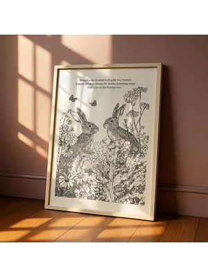 Ninastore Neşeli Tavşan Orman Temalı Sanat Baskısı - Masal Kitabı Tarzı Kır Evi Çocuk Odası Dekorasyonu