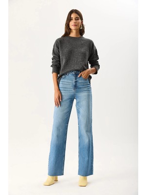 Vena Kadın Wanda Ekstra Yüksek Bel Med Blue Wide Leg Jean Pantolon %100 Pamuk - Med Blue