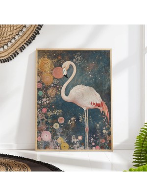 Ninastore Vintage Flamingo Sanat Baskısı - Gustav Klimt Kuş Posteri - Neşeli Hayvan Duvar Dekoru