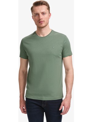 Pierre Cardin Erkek Haki Slim Fit %100 Pamuk Bisiklet Yaka Basic Tişört 50325307-VR027