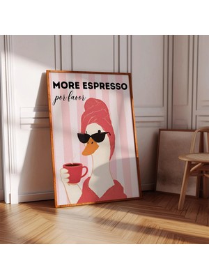 Ninastore Komik Ördek Duvar Sanatı - Espresso Baskısı - Pembe Mutfak Dekorasyonu - Kahve Severler Için Hediye