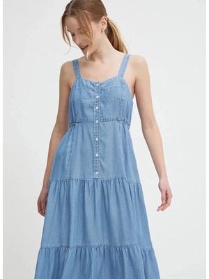 Pepe Jeans Mavi Kadın U Yaka Uzun Elbise PL953483