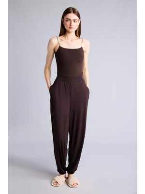 DeFacto Wide Leg Çift Cepli Beli Lastikli Standart Boy Keten Karışımlı Eşofman Altı H2418AX26SP