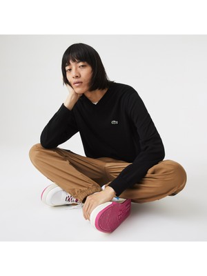 Lacoste Erkek Regular Fit V Yaka Organik Pamuk Siyah Triko
