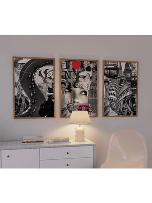 Ninastore 3 Siyah Beyaz New York Kolaj Posteri - Çita Panter Baskısı - Pinterest Karışık Sanat - Kate Moss