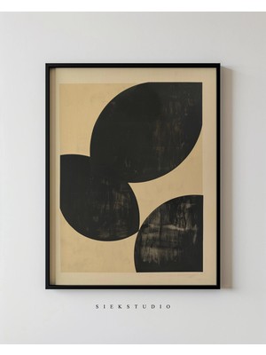 Ninastore Minimalist Geometrik Sanat - Modern Soyut Baskılı Siyah ve Bej Bauhaus Duvar Dekoru - Cesur Çağdaş