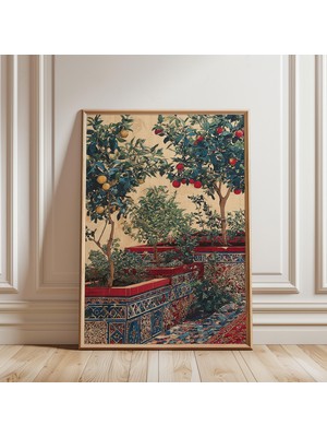 Ninastore Fas Bahçesi Sanat Baskısı - Gece Avlu Duvar Dekoru - Akdeniz Veranda Posteri - Iran Tarzı