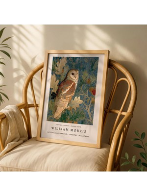 Ninastore William Morris Botanik Duvar Sanatı Baskısı - Baykuş Baskılı Poster - Vintage Çiçekli Orman - Tuhaf