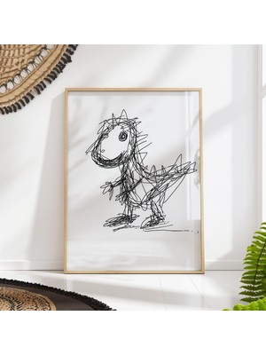 Ninastore Çocuk Odası Oyun Alanı Için Eğlenceli Karalama Dinozor Çizimi Sanat Baskısı, Minimalist Modern