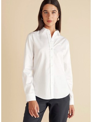 Brooks Brothers Beyaz Kadın Regular Fit Gömlek BBFW24FSH017