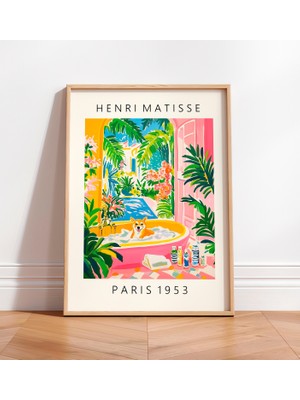 Ninastore Shiba Inu Sanat Baskısı: Matisse Tarzı - Pembe Banyo Dekorasyonu