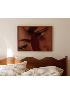 Ninastore Soyut Çiftin Romantik Gözleri Yağlı Boya Tablo Baskısı - Yatak Üstü Yatay Duvar Sanatı - Elle
