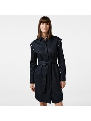 Lacoste Kadın Relaxed Fit Uzun Kollu Gömlek Yaka Siyah Elbise