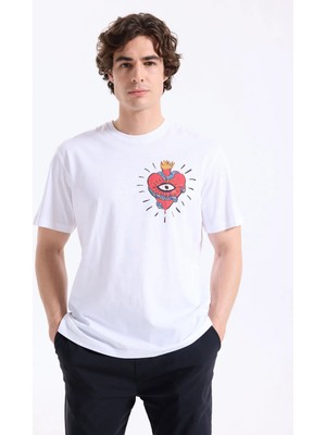 Just Cavalli Beyaz Erkek Kalp Desenli T-Shirt 78PM601HEART Tattoo