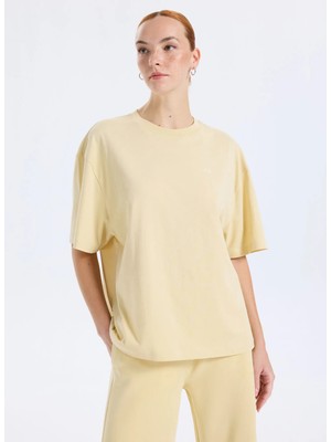 Boss Sarı Kadın Standart Yazı Baskılı T-Shirt 50545498