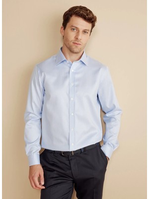 Brooks Brothers Mavi  Erkek Slim Fit Çizgili Gömlek BBFW25MSH024