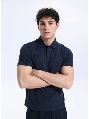 Ea7 Lacivert Erkek Slim Fit Logo Baskılı Polo T-Shirt Traın Vısıbılıty Polo