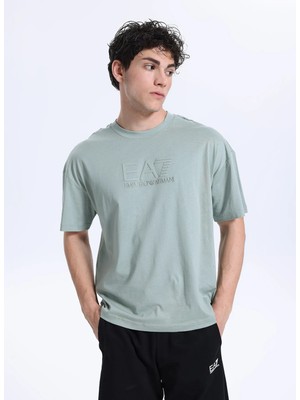 Ea7 Gri Erkek Slim Fit Logo Baskılı T-Shirt Traın Vısıbılıty  Loos