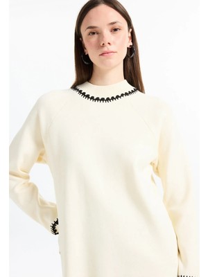 Yas Ekru Kadın Yuvarlak Yaka Kazak Yasatheno Ls Knıt Pullover