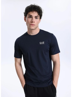 Ea7 Lacivert Erkek Slim Fit Yazı Baskılı T-Shirt Tennıs Club Tee