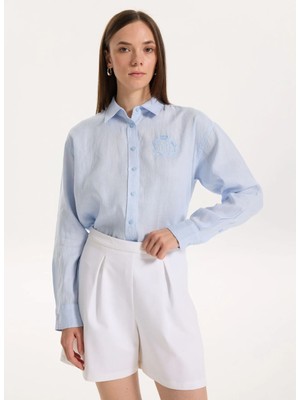 Lauren Ralph Lauren Mavi Kadın Gömlek Zavandra-Long Sleeve-Button Front S