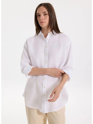 Lauren Ralph Lauren Beyaz Kadın Gömlek Zavandra-Long Sleeve-Button Front S