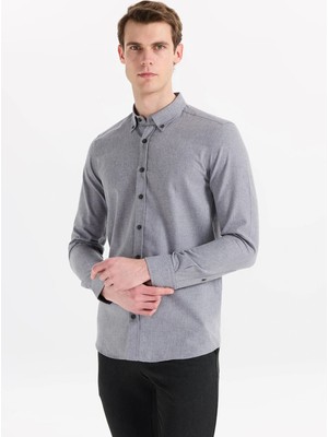 Altınyıldız Classics Gri Erkek Düğmeli Slim Fit Melanj Gömlek ACE020261519_GRI