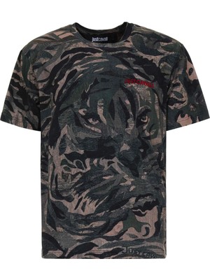 Just Cavalli Haki Erkek Regular Fit Hayvan Desenli T-Shirt 79OAHE25