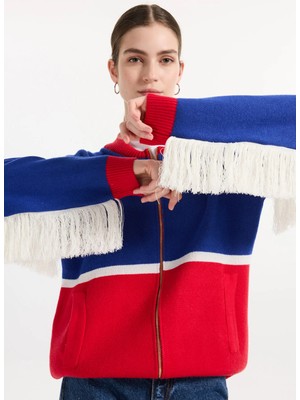 2WINS Mavi Kadın Bisiklet Yaka Oversized Hırka Cowboy Cardigan