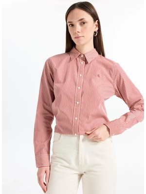 Lauren Ralph Lauren Kırmızı - Beyaz Çizgili Kadın Gömlek 200970780