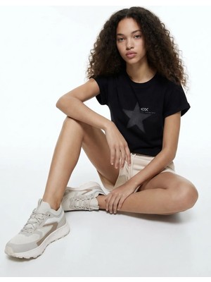 Discovery Expedition D6SL-TST3553 Siyah Bisiklet Crop Baskılı Kadın T-Shirt