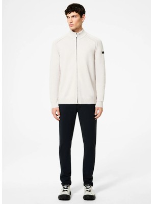 Roberto Ricci Designs Beyaz Erkek Dik Yaka Slim Fit Hırka Cotton Plain Full Zip Knit