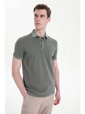 Mustang Koyu Haki Erkek Relaxed Yıkamalı Polo T-Shirt M6SM-TST1326