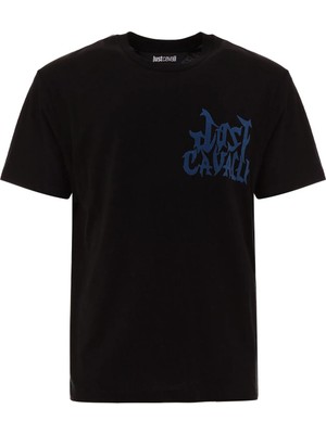 Just Cavalli Siyah Erkek Regular Fit Yazı Baskılı T-Shirt 79OAHE13
