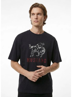 Mustang Siyah Erkek Relaxed Baskılı T-Shirt M6SM-TST1599