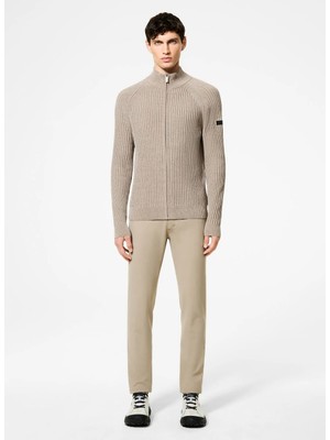 Roberto Ricci Designs Bej Erkek Dik Yaka Slim Fit Fitilli Desenli Hırka Velvet Rave Full Zip Knit
