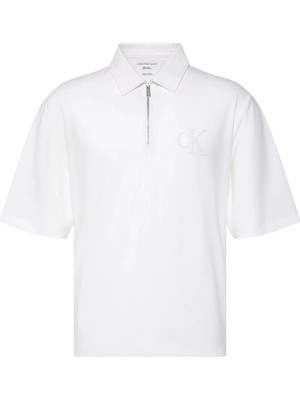 Calvin Klein Jeans Beyaz Erkek Standart Baskılı Polo T-Shirt LV04RF202GYAF Beyaz Polo T-Shirt