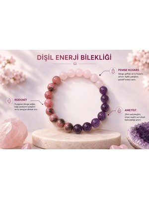 Efulim Doğaltaş Dişil Enerji Bilekliği – Ametist, Pembe Kuvars ve Rodonit Doğal Taş Bileklik