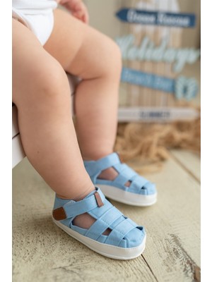 Şık Tasarımlı First Step Mavi Bebek Cırt Cırtlı Sandalet Patik Rahat Kullanım İçin İdeal