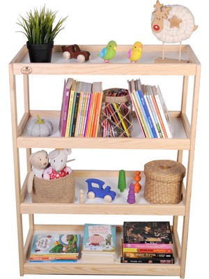 Masal Oyuncak Ahşap 4 Raflı Çocuk Kitaplığı Modern Tasarım Ahşap Renk 87 cm Yükseklik