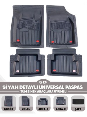 Alberto Rossi Hyundai Palisade 7 Koltuk 2020 Sonrası Model Uyumlu Enerox Siyah 5d Havuzlu Paspas Universal-Yumuşak Kaymaz Taban