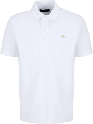 Brooks Brothers Beyaz Erkek  Logo Baskılı Polo T-Shirt BBSS26MTS024