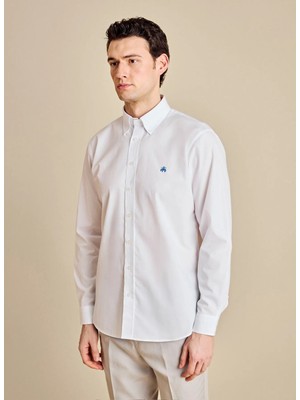 Brooks Brothers Beyaz Erkek Düğmeli Regular Fit Nakışlı Gömlek BBSS26MSH010