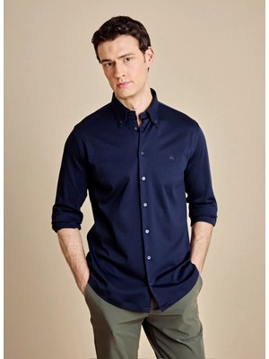 Brooks Brothers Lacivert Erkek Düğmeli Slim Fit Logo Baskılı Gömlek BBSS26MKN001