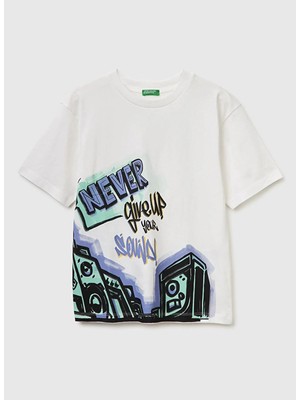 United Colors Of Benetton Beyaz Erkek Çocuk Baskılı T-Shirt 3I1XC10SU