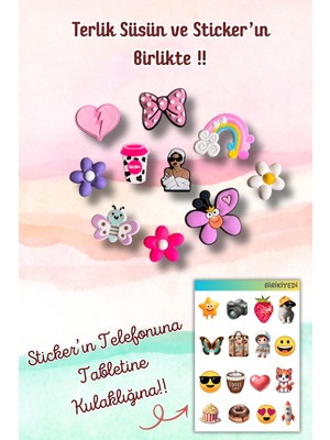 Birikiyedi Jibbitz Terlik Süsü 10'lu Set Delikli Terliklerle Uyumlu/nota,kelebek,love,içecek