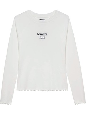 Tommy Jeans Ekru Kadın Standart Desenli T-Shirt Tg Star Graphıc Femınıne Ls