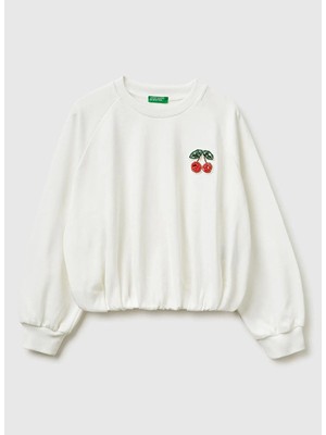 United Colors Of Benetton Beyaz Kız Çocuk Işlemeli Sweatshirt 3WHVC10SV