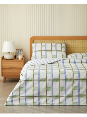 English Home Pop Grid Kolay Ütülenir Tek Kişilik Nevresim Seti 160x220 cm Mavi - Yeşil